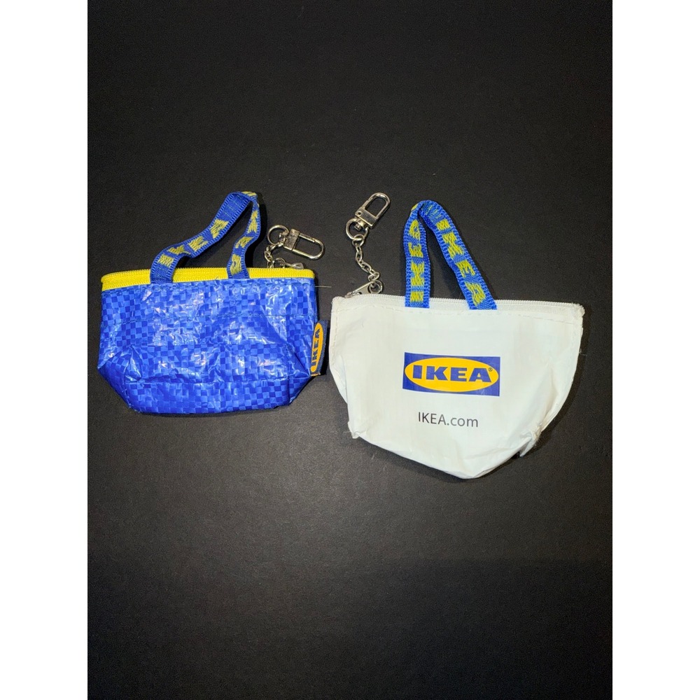 2 IKEA KNÖLIG Mini Bag Keychain Blue White Frakta Coin Purse Bundle